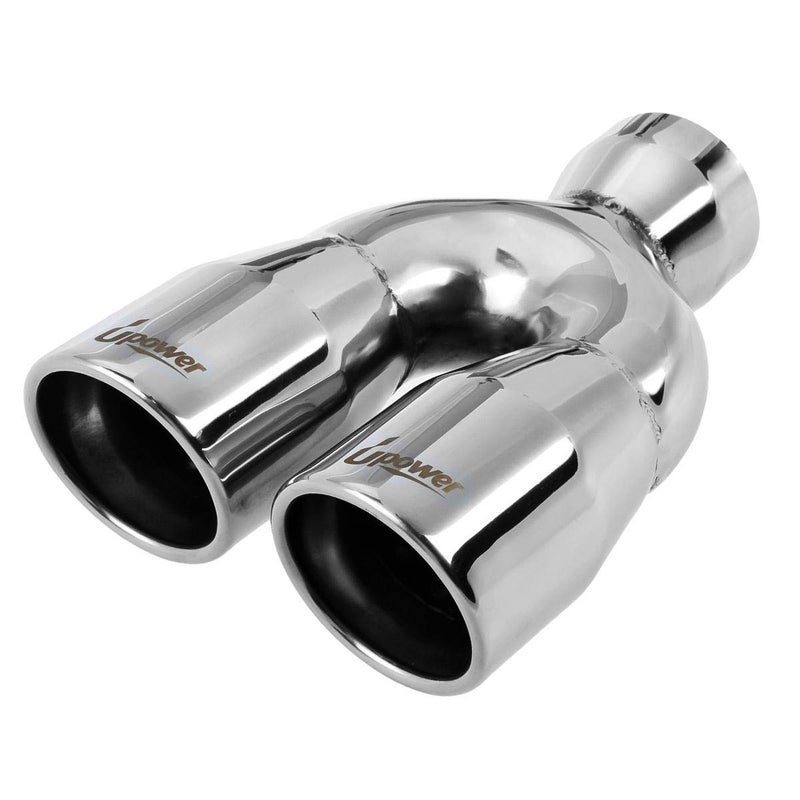 Upower 2.5" to 3" Dual Exhaust Tip 2 1/2 Inch Inlet 3 Inch Outlet 9.5" Length Weld On Exhaust Tailpipe Tips 304 Polished Stainless Steel 1.2mm Thickness Double Wall Slant Rolled Edge - Image 1